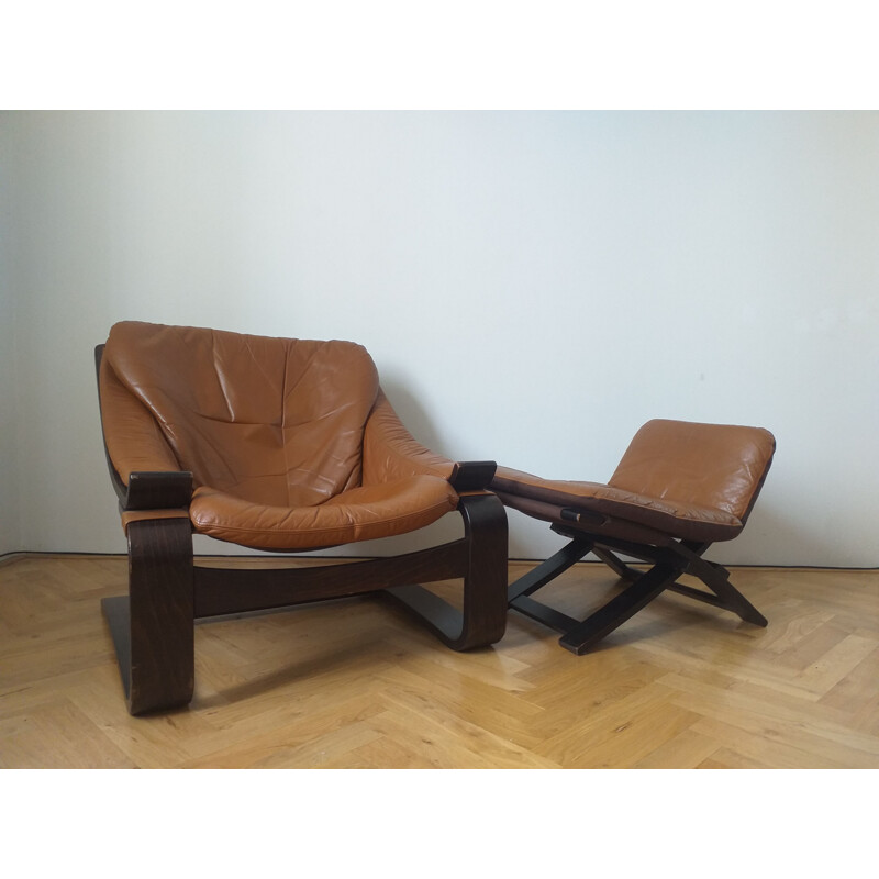 Vintage kroken fauteuil met voetenbankje van Ake Fribytter voor Nelo, Zweden 1970