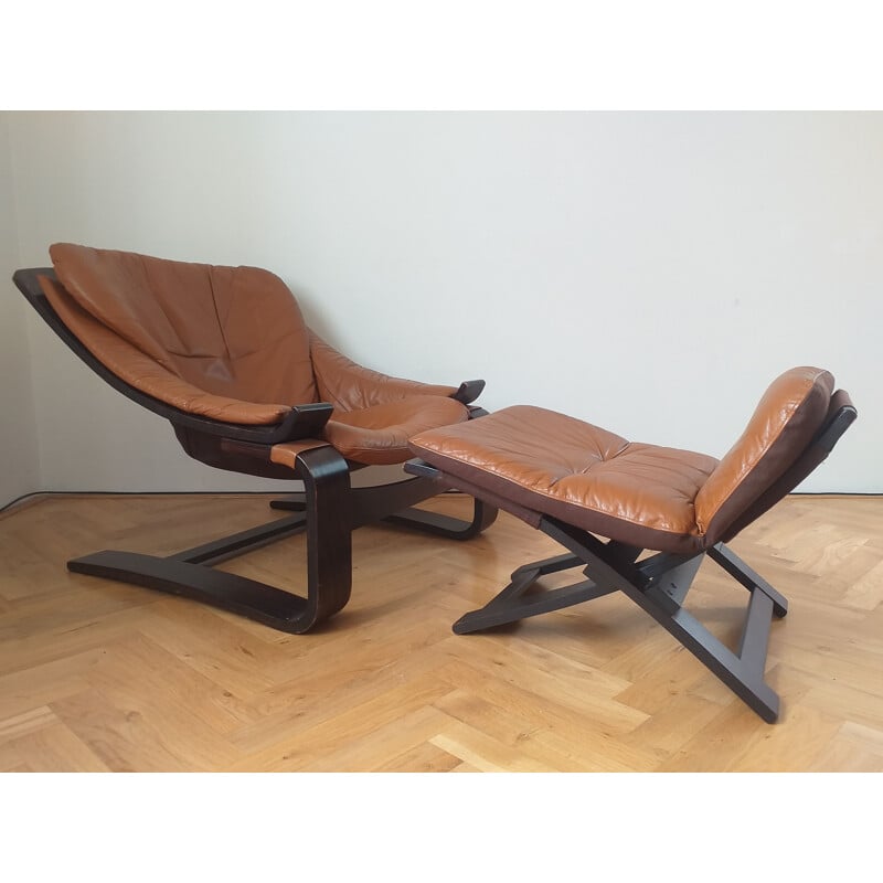 Sillón vintage kroken con otomana de Ake Fribytter para Nelo, Suecia 1970