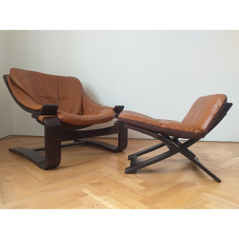 Sillón vintage kroken con otomana de Ake Fribytter para Nelo, Suecia 1970