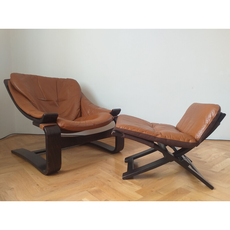 Armchair with vintage ottoman kroken by Ake Fribytter for Nelo, Sweden 1970