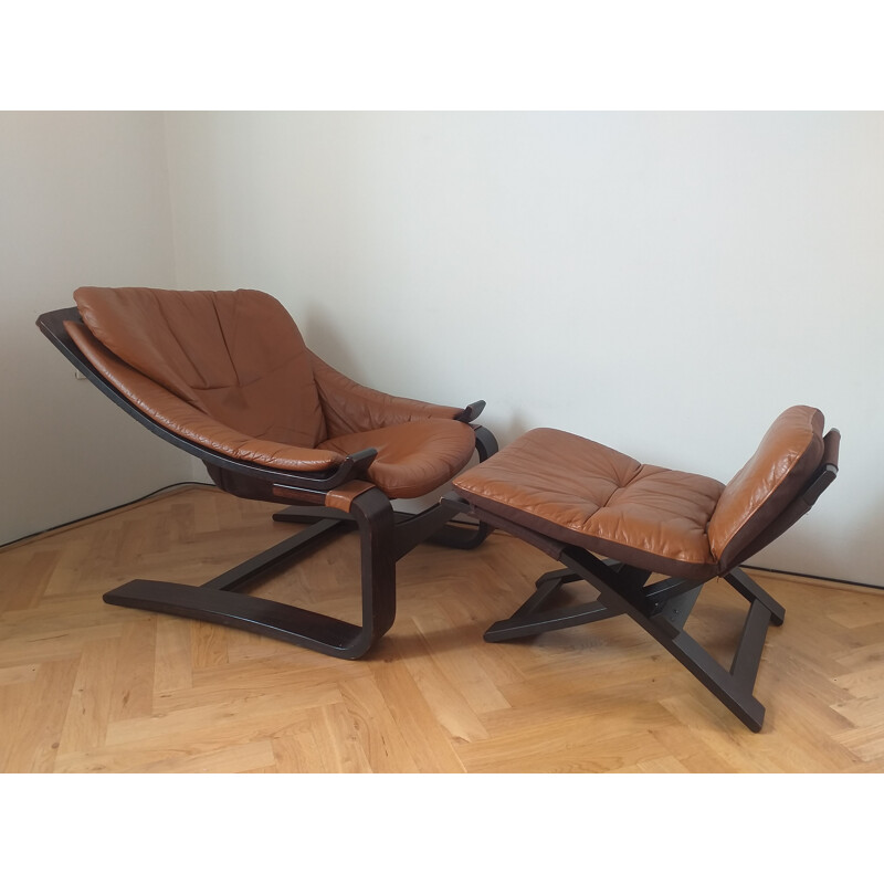 Armchair with vintage ottoman kroken by Ake Fribytter for Nelo, Sweden 1970