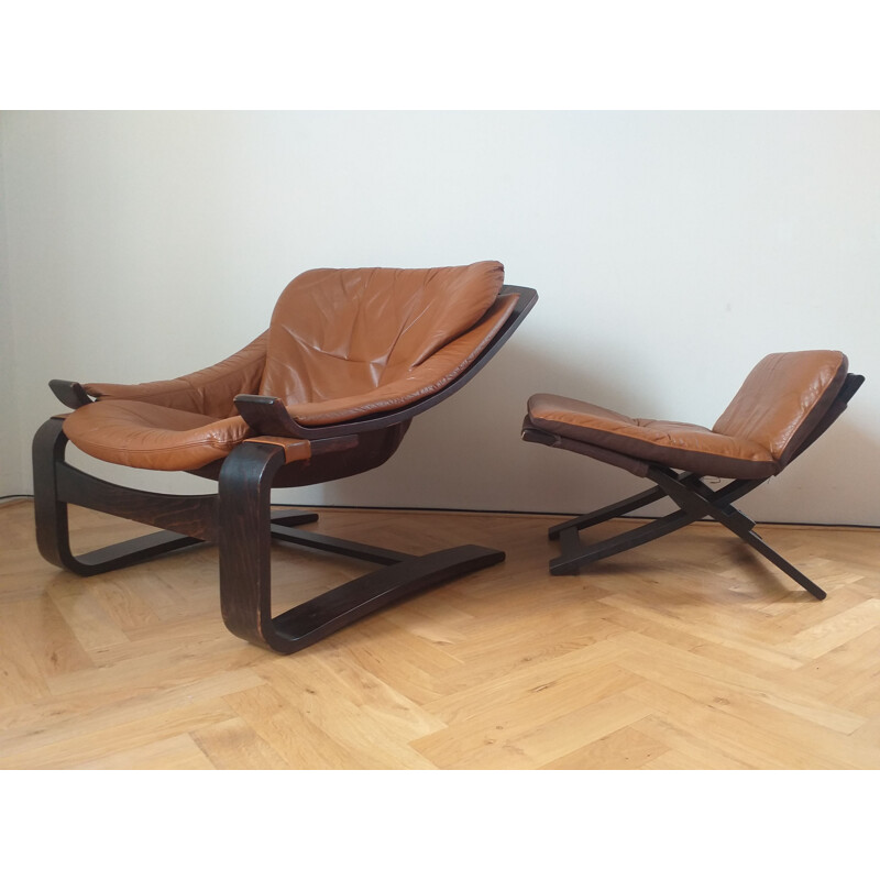 Armchair with vintage ottoman kroken by Ake Fribytter for Nelo, Sweden 1970