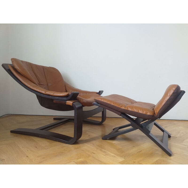 Sillón vintage kroken con otomana de Ake Fribytter para Nelo, Suecia 1970