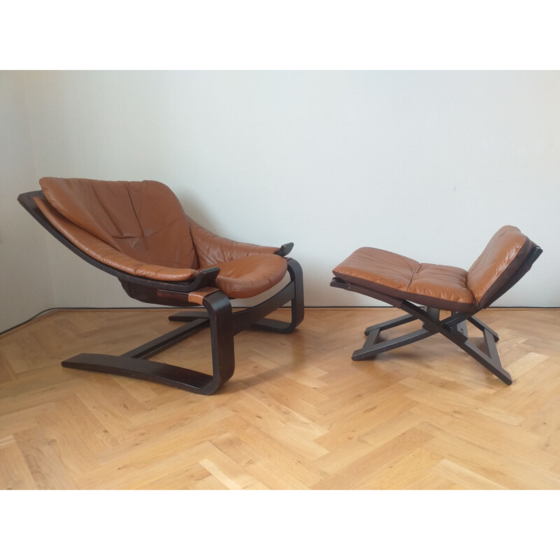Armchair with vintage ottoman kroken by Ake Fribytter for Nelo, Sweden 1970