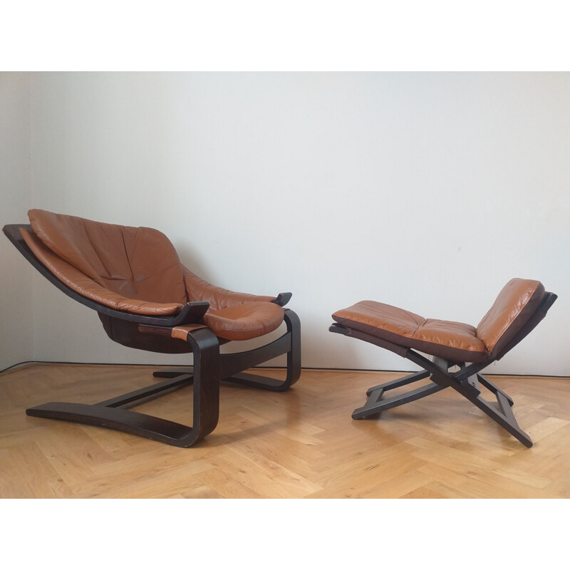 Armchair with vintage ottoman kroken by Ake Fribytter for Nelo, Sweden 1970