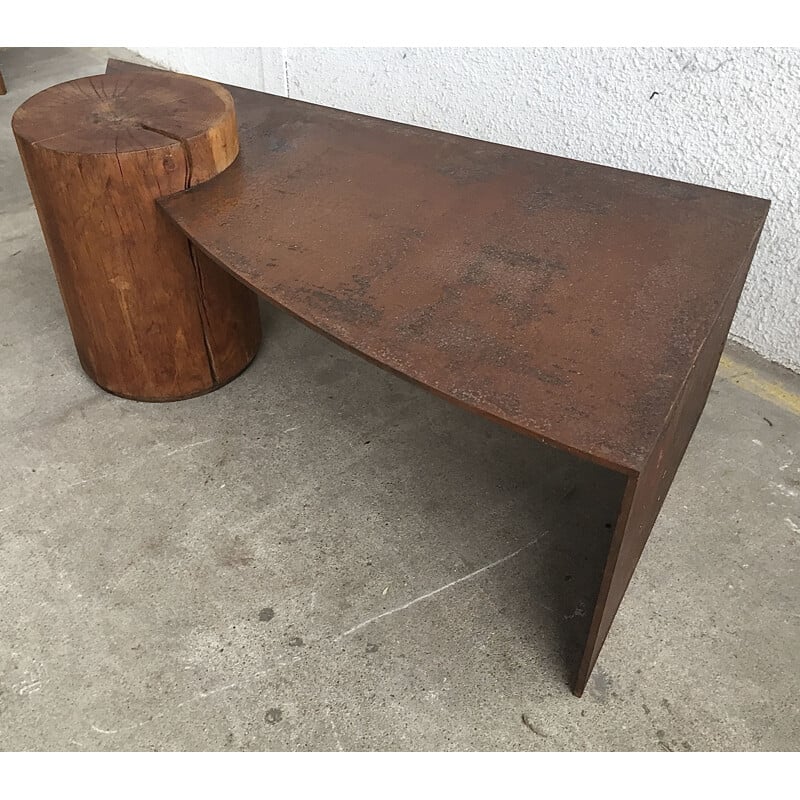 Table basse vintage en acier corten