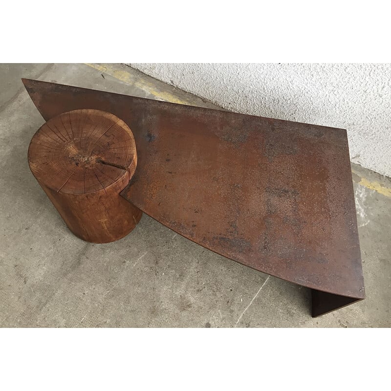 Table basse vintage en acier corten