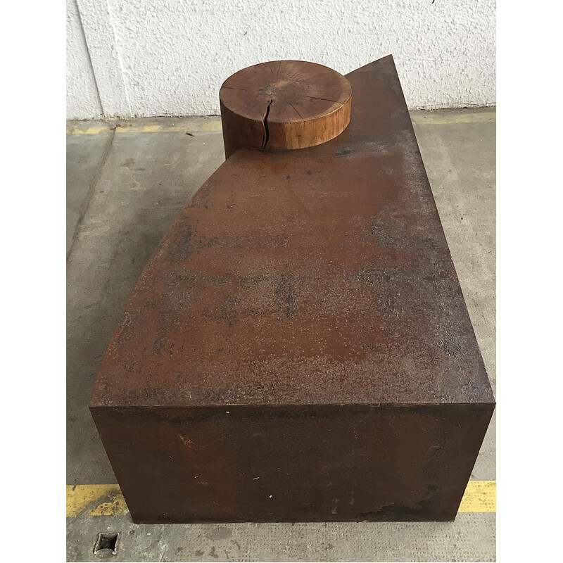 Table basse vintage en acier corten