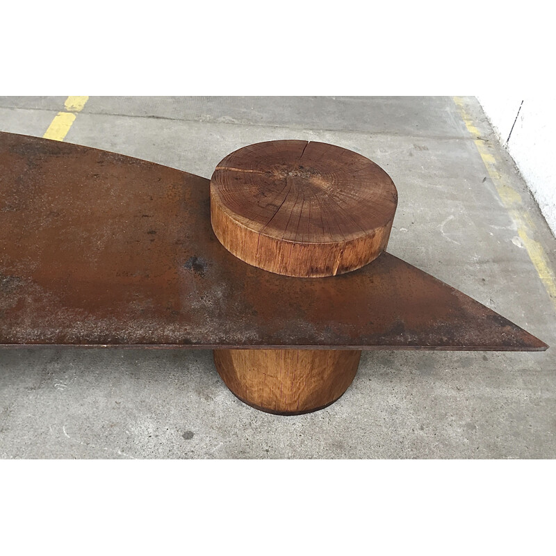 Table basse vintage en acier corten