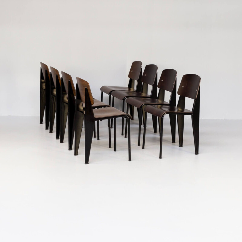 Set of 8 vintage standard SP dining chairs by Jean Prouvé for Vitra