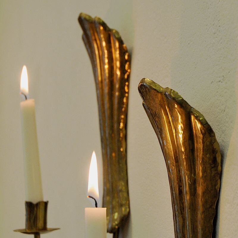 Pair of vintage brass wall candlesticks, Sweden 1960s