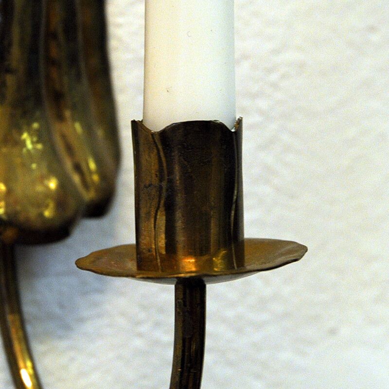 Pair of vintage brass wall candlesticks, Sweden 1960s