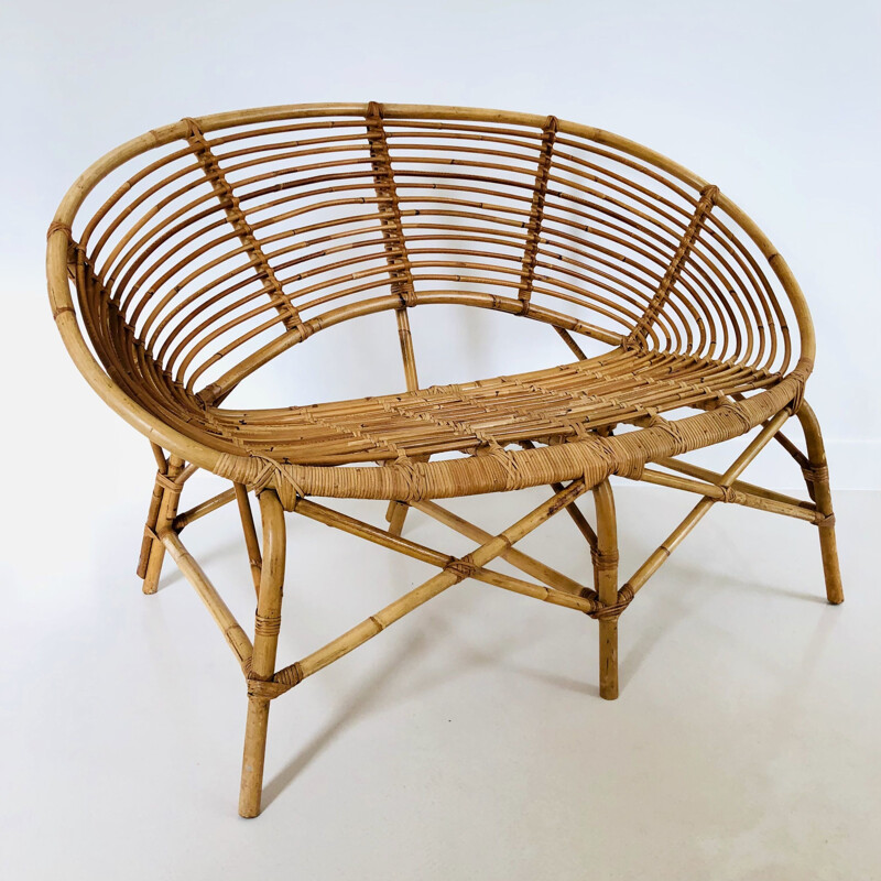 Vintage two-seater rattan sofa, France 1960