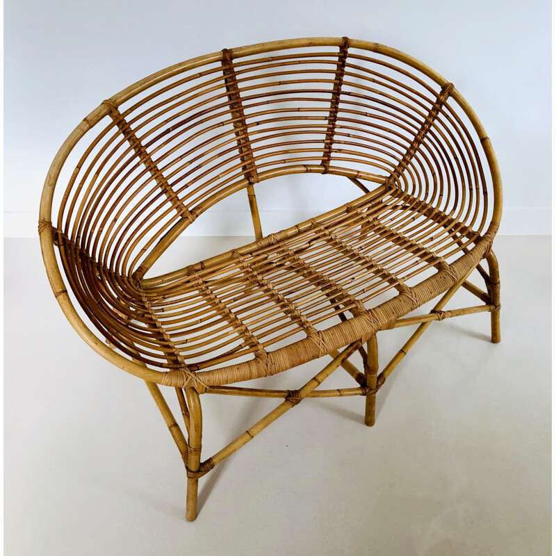 Vintage two-seater rattan sofa, France 1960