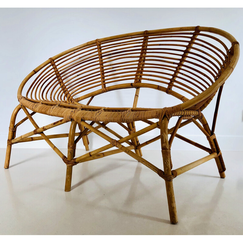 Vintage two-seater rattan sofa, France 1960