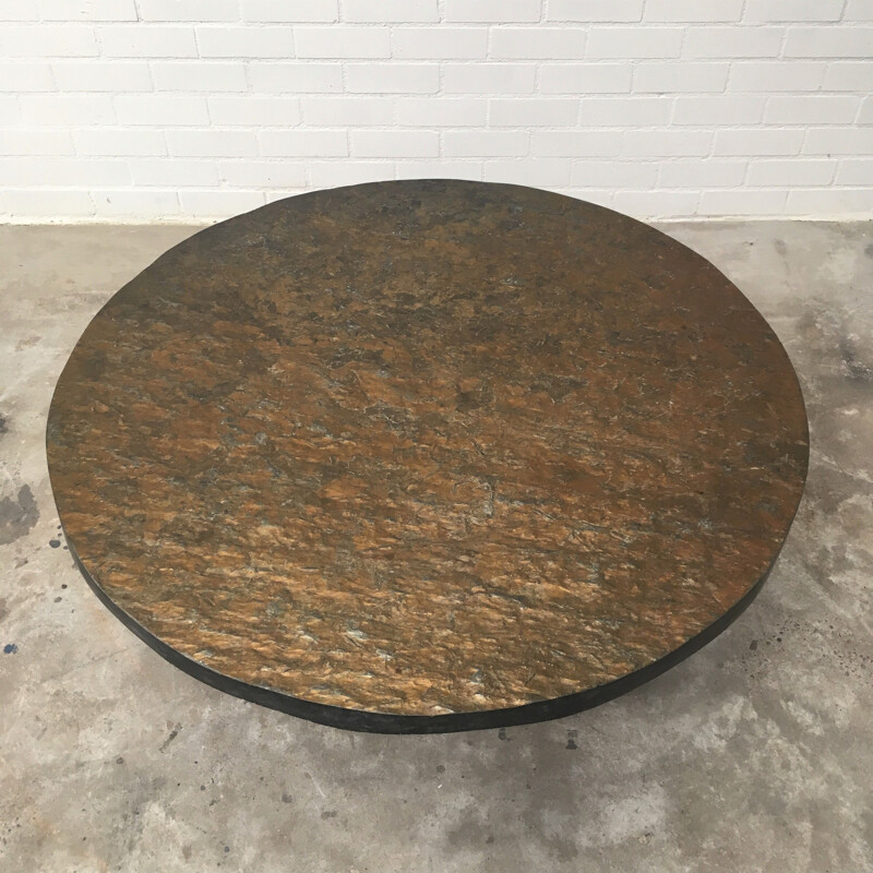 Table basse vintage brutaliste en pierre