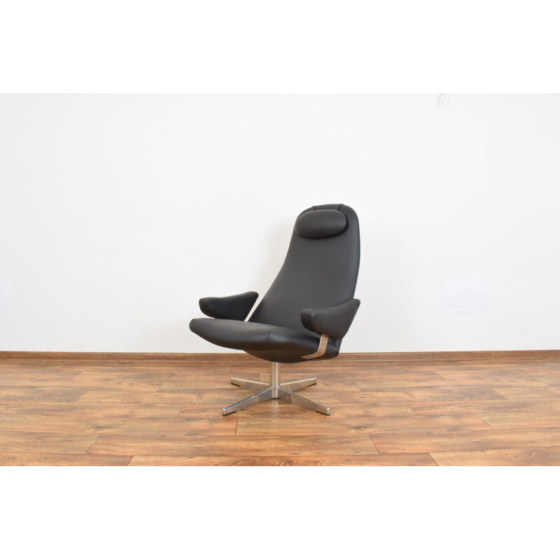 Mid-century "Contourette Roto" leather swivel armchair by Alf Svensson for Dux, 1960s