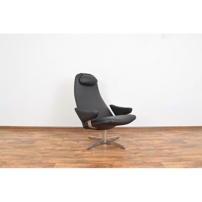 Mid-century "Contourette Roto" leather swivel armchair by Alf Svensson for Dux, 1960s