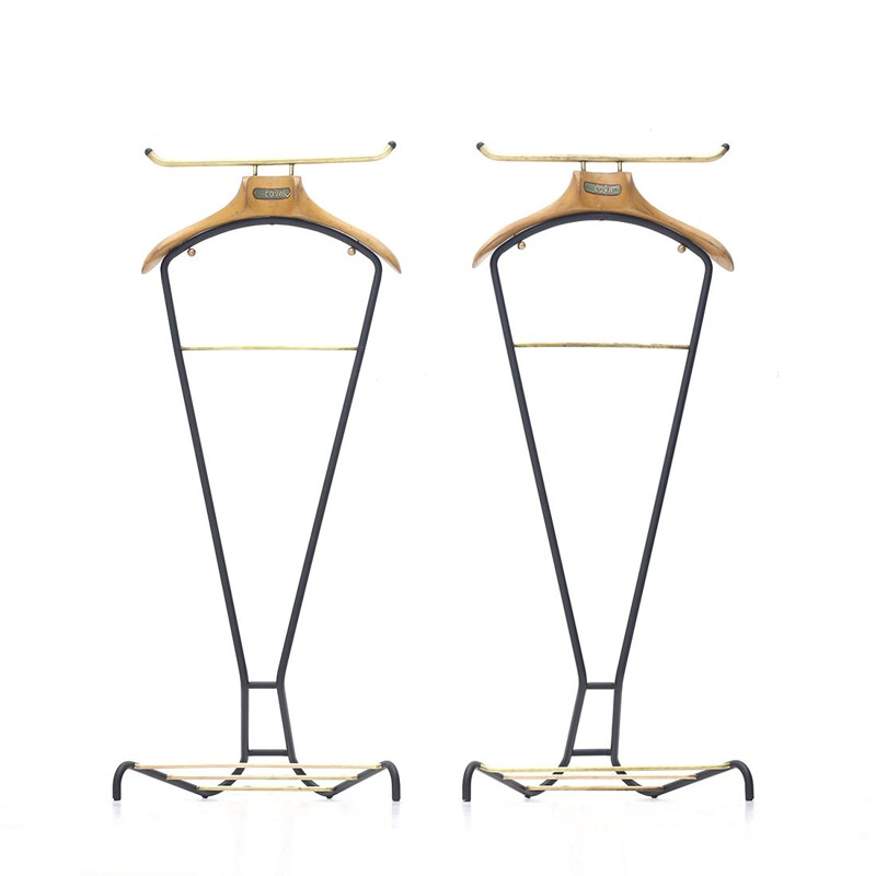 Pair of vintage metal and wood valet stands by Cova Milano, 1950s