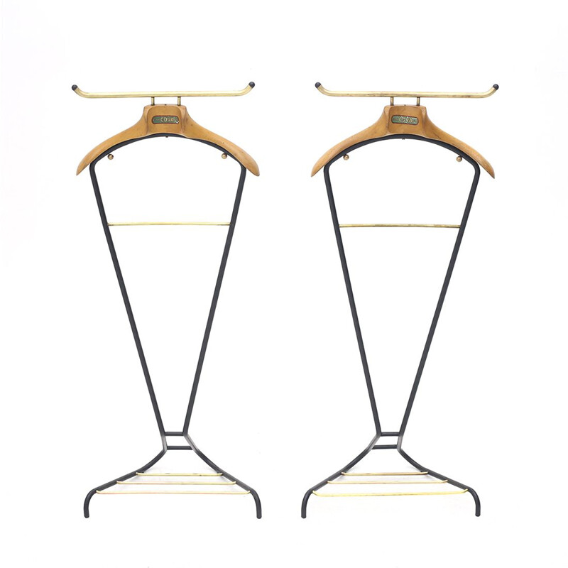 Pair of vintage metal and wood valet stands by Cova Milano, 1950s