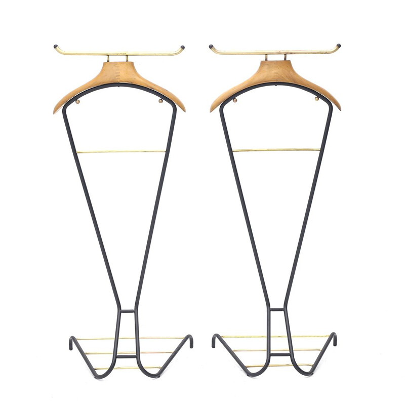 Pair of vintage metal and wood valet stands by Cova Milano, 1950s