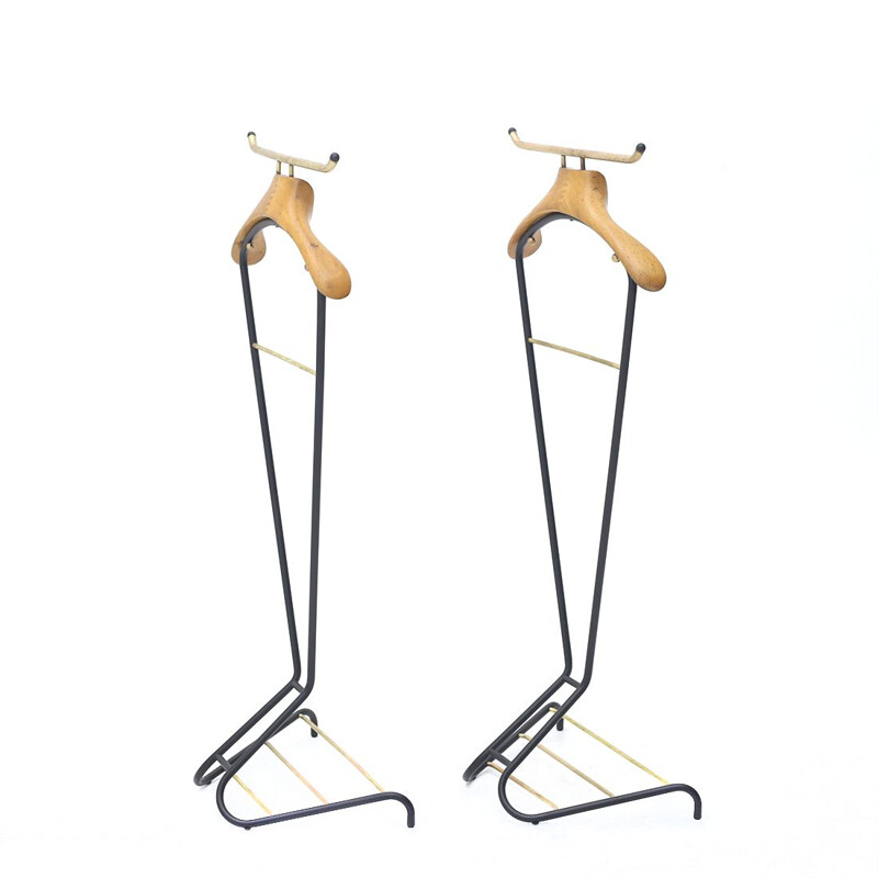 Pair of vintage metal and wood valet stands by Cova Milano, 1950s