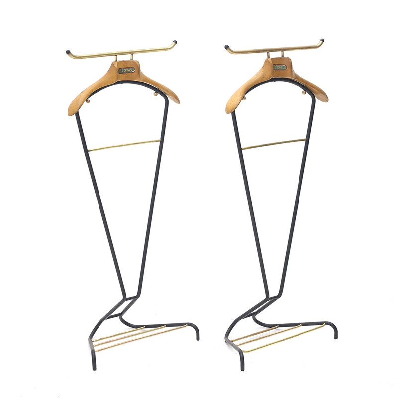 Pair of vintage metal and wood valet stands by Cova Milano, 1950s