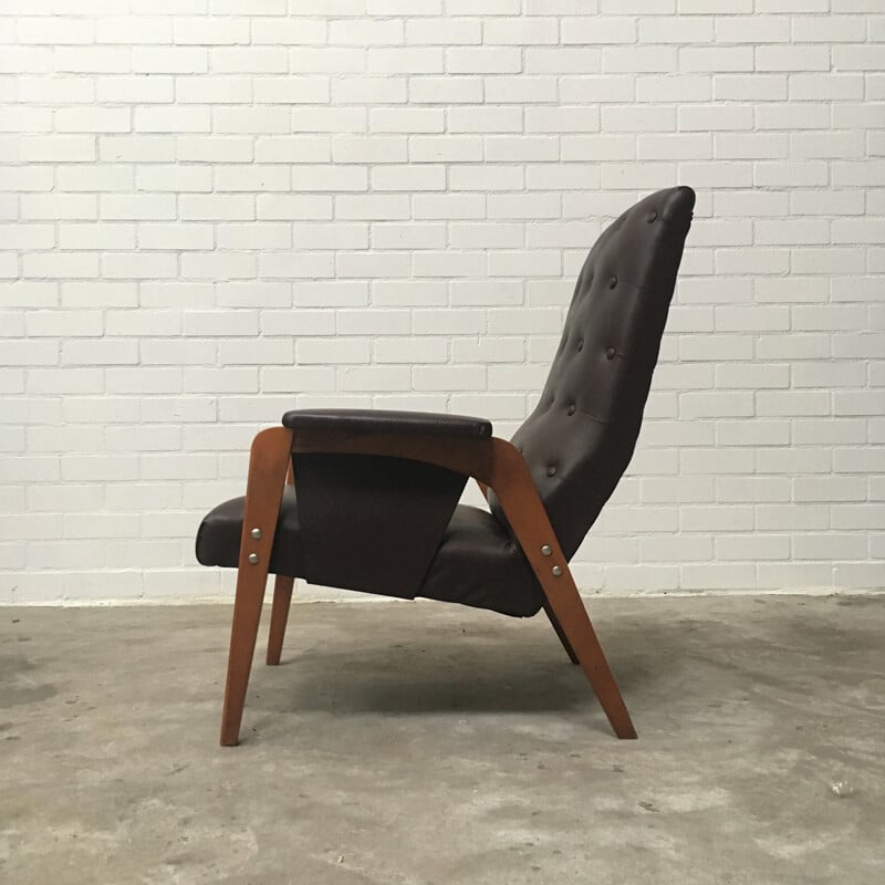 Vintage armchair in brown leatherette, 1960s