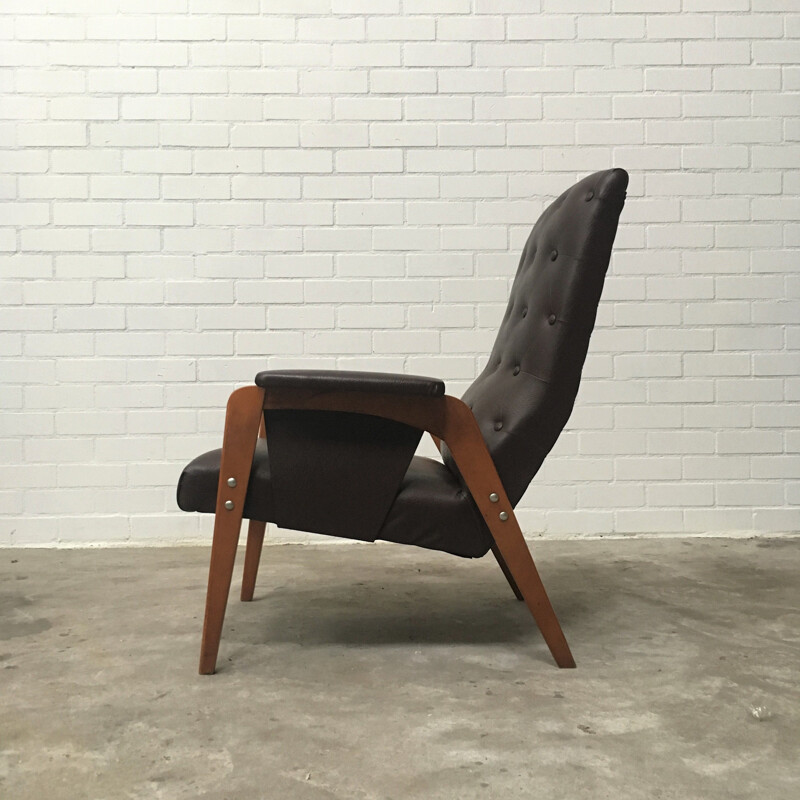 Vintage-Sessel aus braunem Kunstleder, 1960