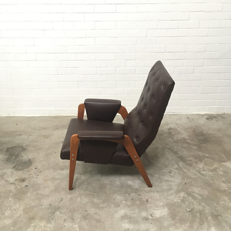 Vintage-Sessel aus braunem Kunstleder, 1960