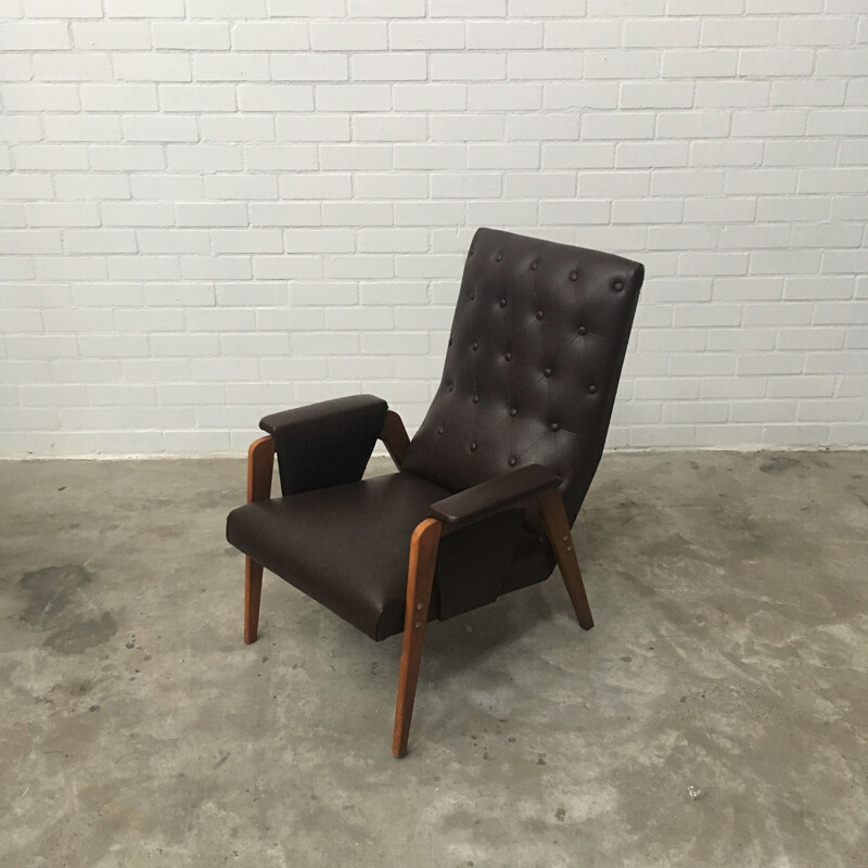 Fauteuil vintage en similicuir brun, 1960