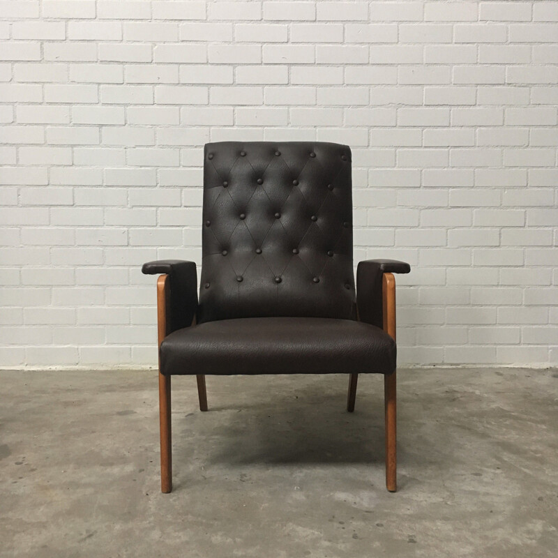 Vintage armchair in brown leatherette, 1960s
