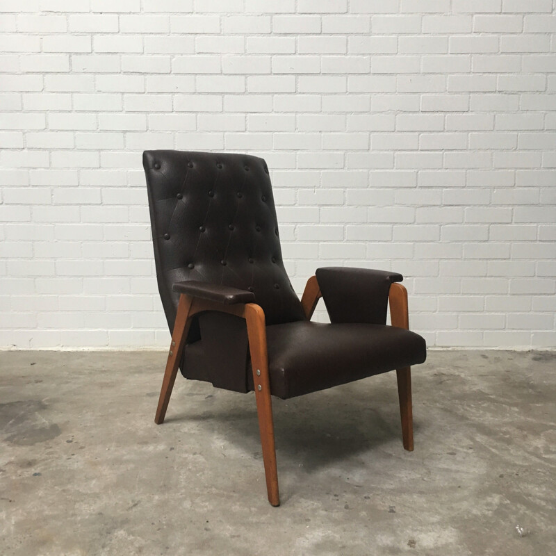 Vintage armchair in brown leatherette, 1960s