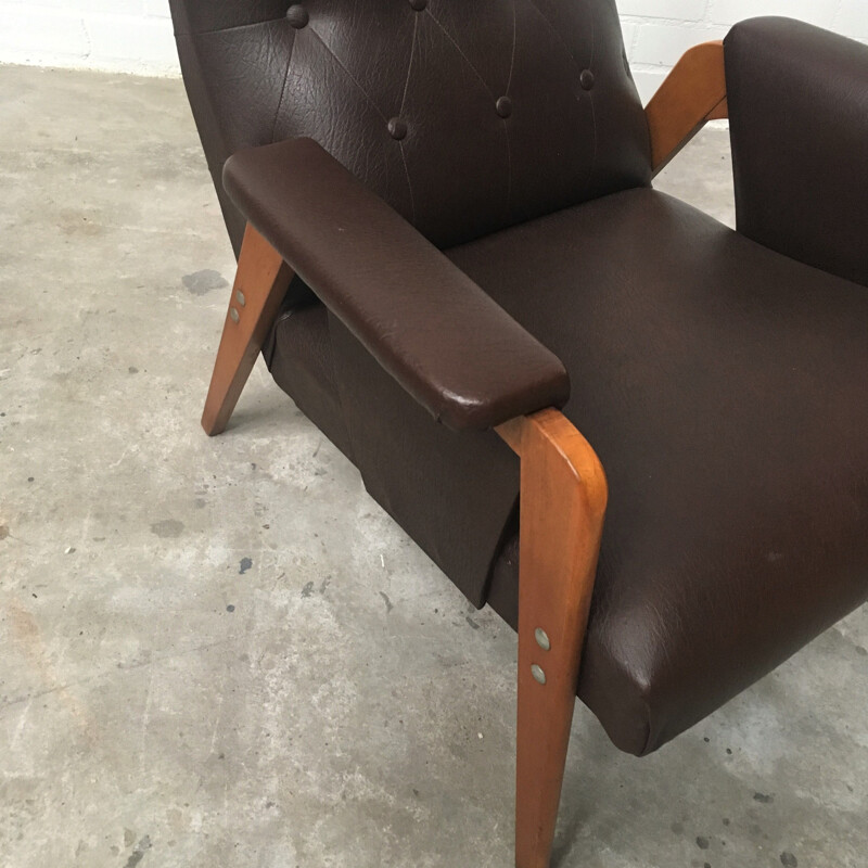 Fauteuil vintage en similicuir brun, 1960