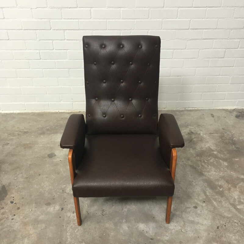 Fauteuil vintage en similicuir brun, 1960