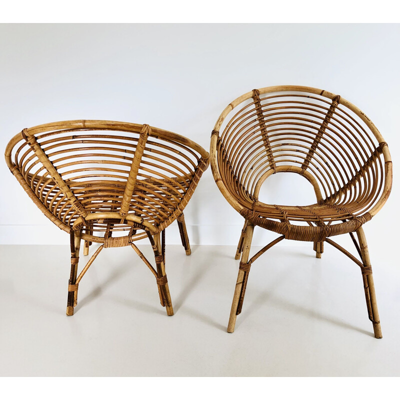 Pair of vintage rattan armchairs, France 1960