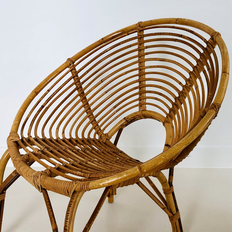 Pair of vintage rattan armchairs, France 1960