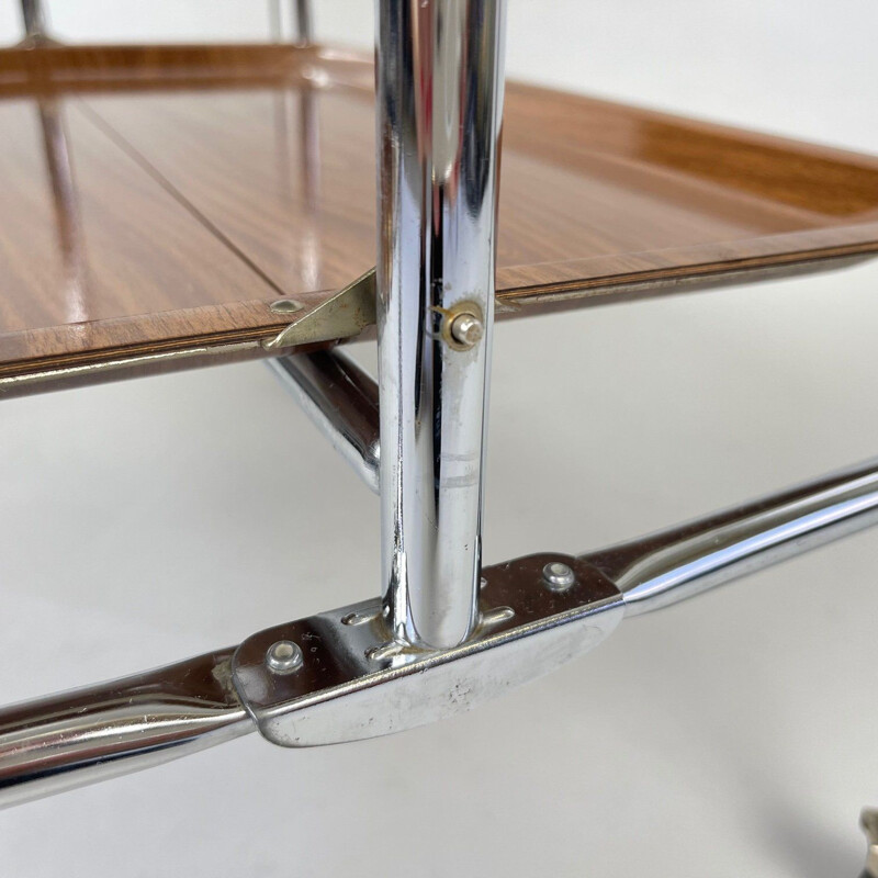 Vintage chrome and plywood folding serving cart, Germany 1950