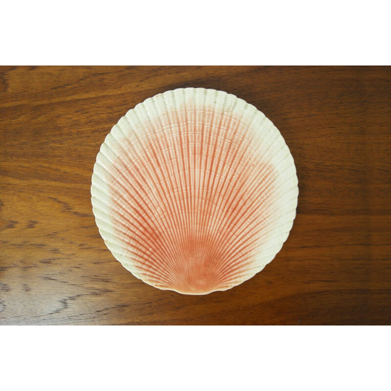 Vintage majolica shell coral plates by Sarreguemines, France