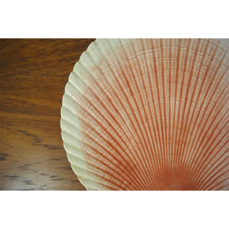 Vintage majolica shell coral plates by Sarreguemines, France