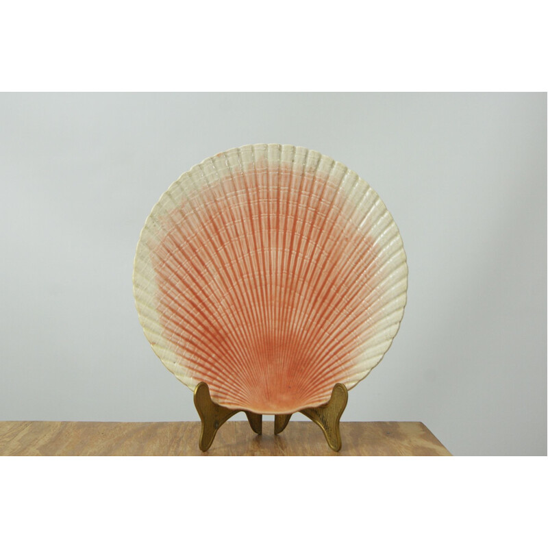 Vintage majolica shell coral plates by Sarreguemines, France