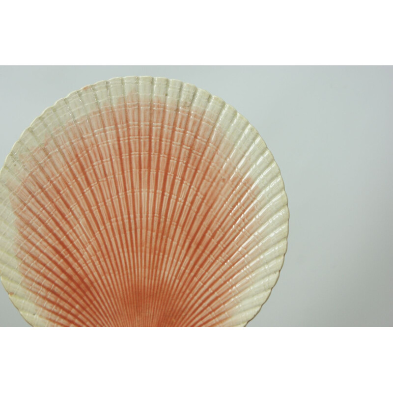 Vintage majolica shell coral plates by Sarreguemines, France