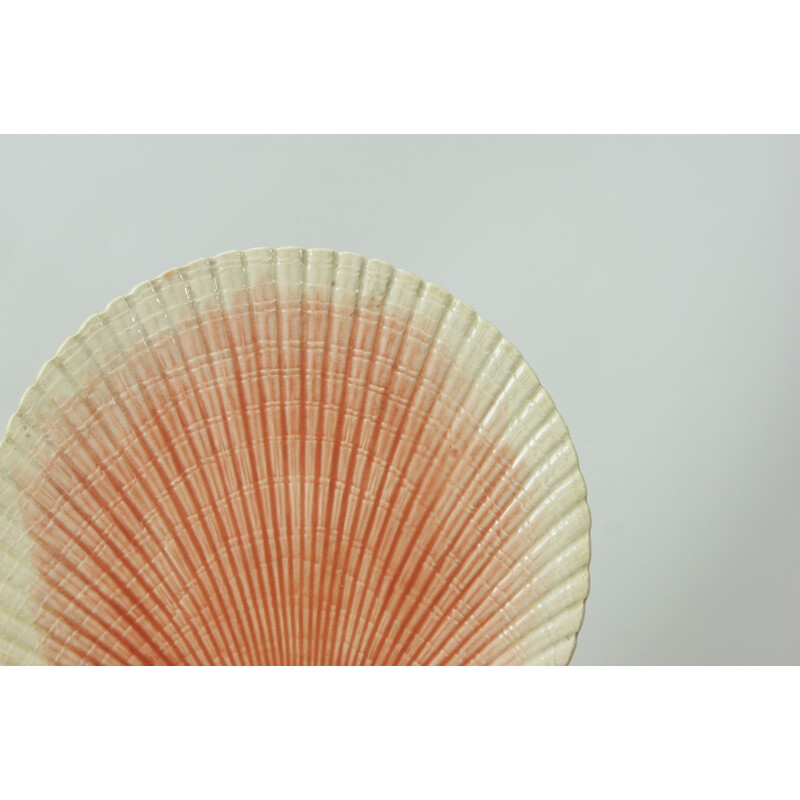 Vintage majolica shell coral plates by Sarreguemines, France