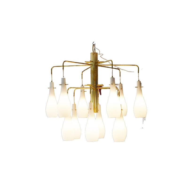 Vintage italian chandelier in glass & brass - 1960s 