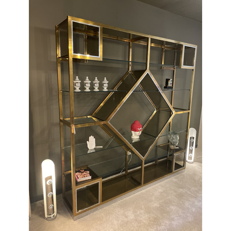 Vintage glass bookcase, Italy 1970s