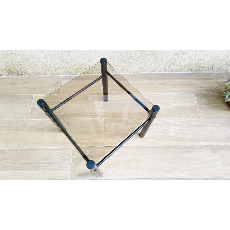 Vintage coffee table in smoked tempered glass by Yves BOUTBOUL, 1970