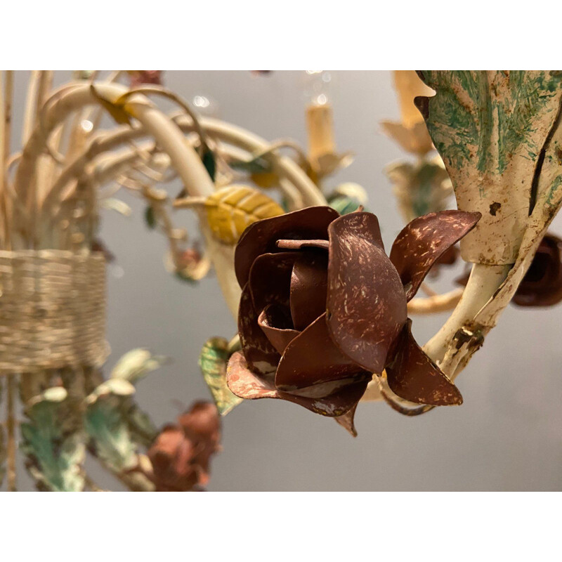 Lustre italien vintage en forme de fleur de tole avec 12 lumières