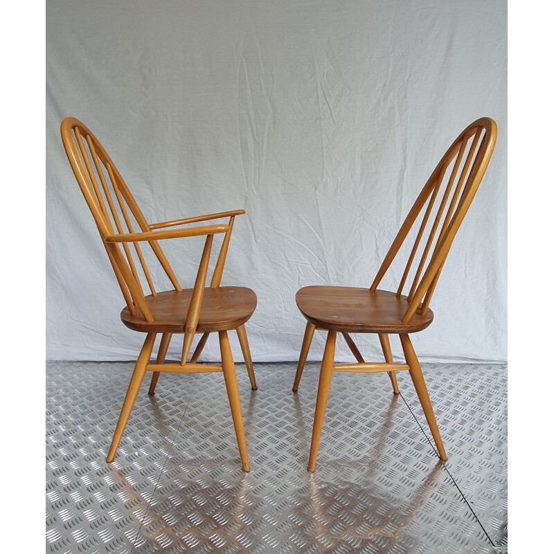 Ensemble de fauteuil et chaise vintage Windsor en orme et hêtre par Lucian Randolph ERCOLANI, 1960