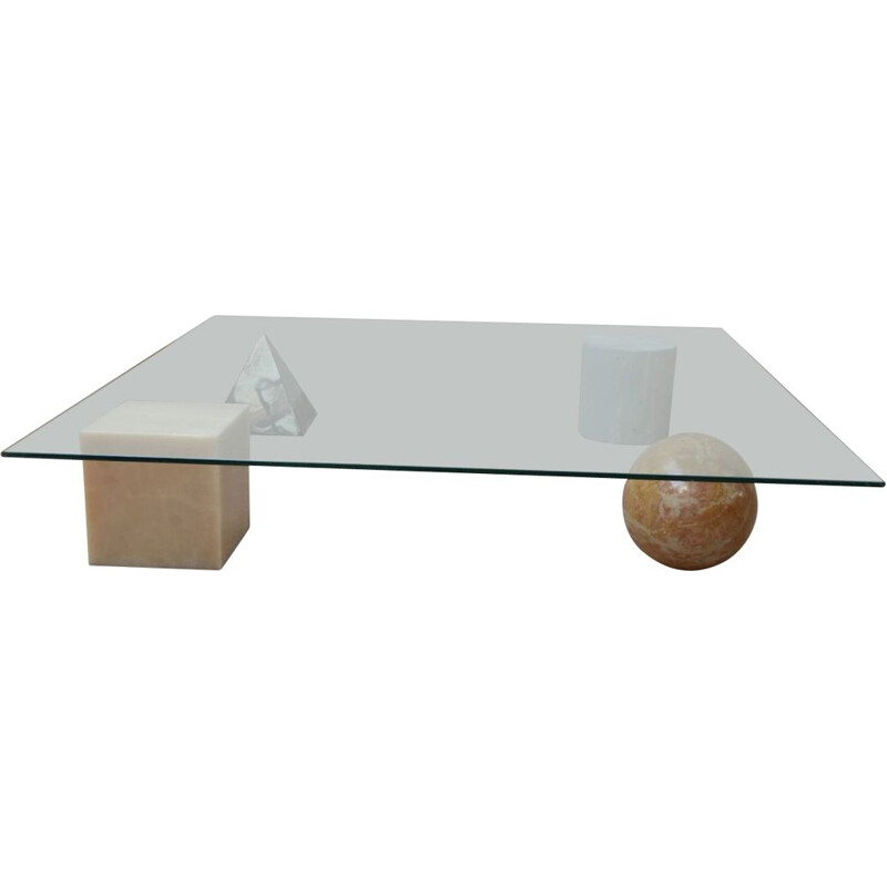 Italian mid-century marble and glass Vignelli coffee table, 1970s