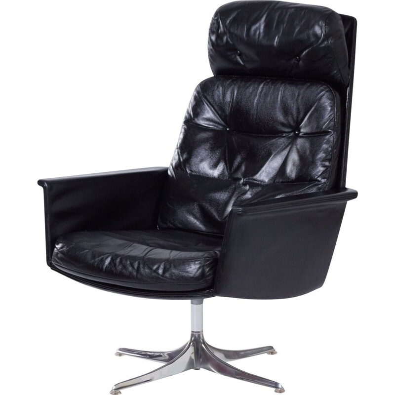 Sedia black leather vintage swivel chair by Horst Brüning for Cor, Germany 1960s